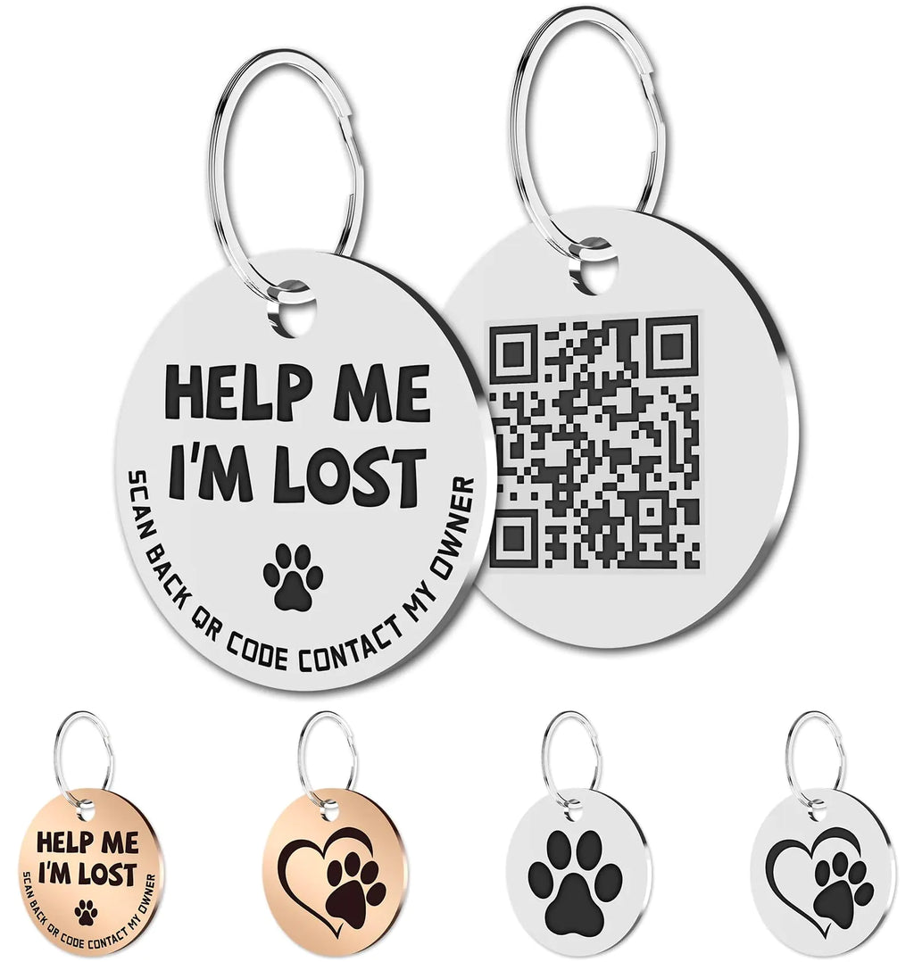MYLUCKYTAG Stainless Steel QR Code Pet ID Tags Cat Tags - Pet Online Profile - Scan QR Receive Instant Pet Location Alert Email