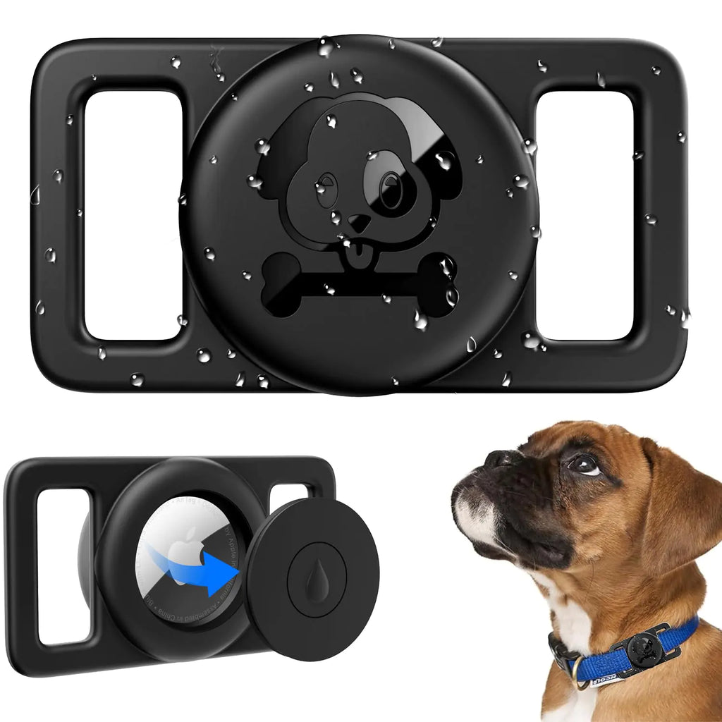 Airtag Dog Collar Holder [1 Pack] Waterproof Dog Airtag Holder Silicone Full Body Covered Anti-Lost Protective Apple Air Tag Holder for Dog Collar - Fits 0.8"-1.1" Width Collars Black