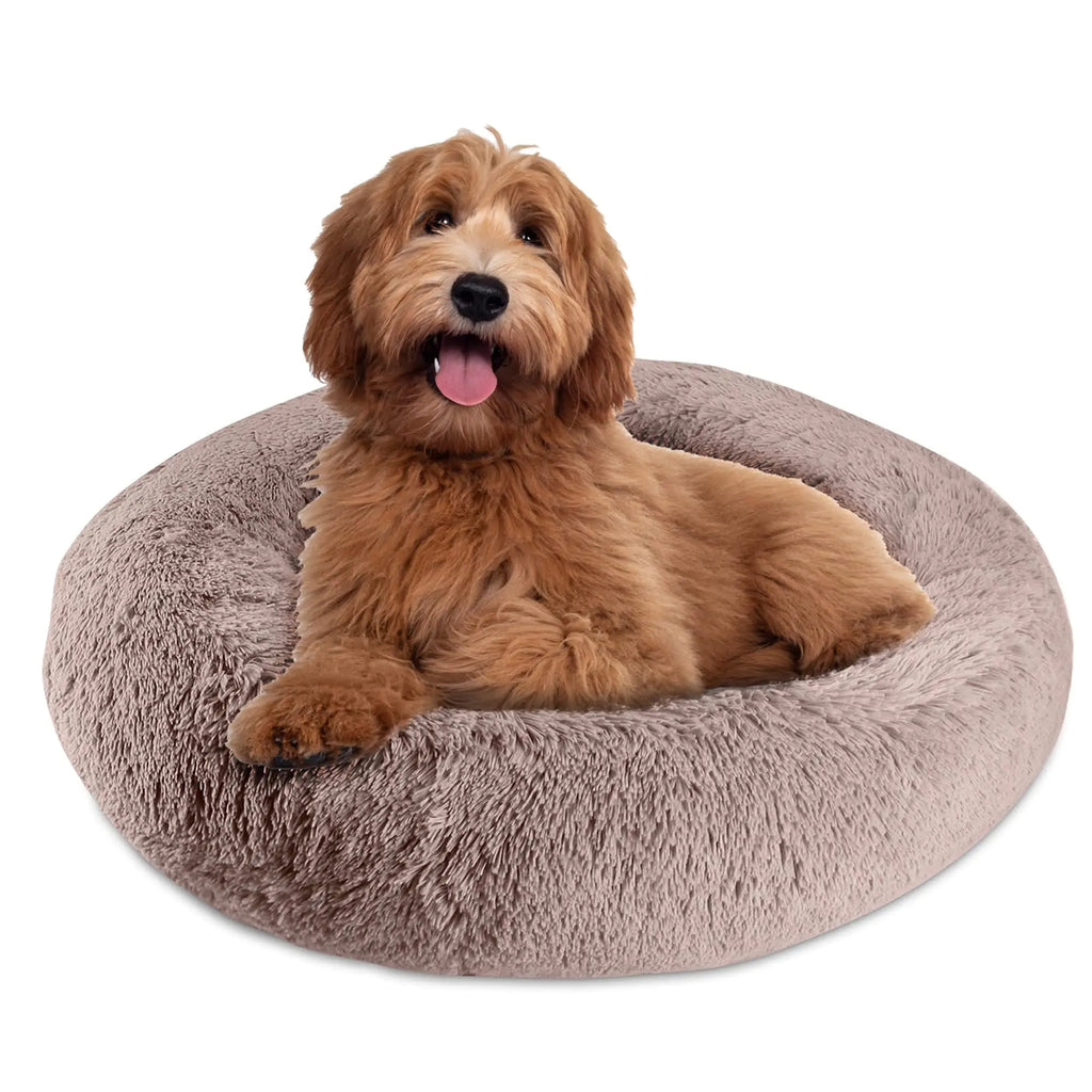 Arlee Donut Round Pet Bed - Orthopedic Memory Foam Dog Bed Shaggy Vegan Fur Fabric Washable Designed for Cats and Dogs and for Their Ultimate Comfort - Blush (L)